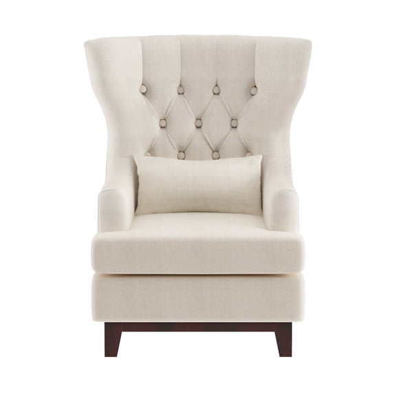Davi Beige Textured Upholstery Tufted Back Wingback Chair