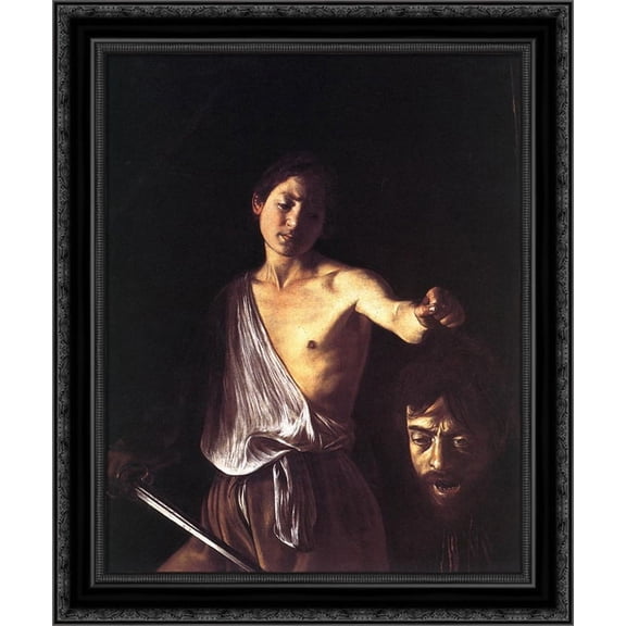 David 20x23 Black Ornate Wood Framed Canvas Art by Caravaggio