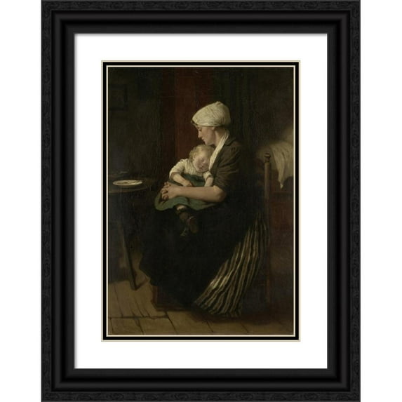 David Adolph Constant Artz 11x14 Black Ornate Wood Framed Double Matted Museum Art Print Titled: Lulled to Sleep (1871)