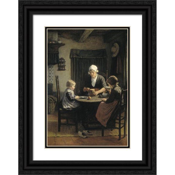 David Adolph Constant Artz 18x24 Black Ornate Framed Double Matted Museum Art Print Titled: At Grandmother's (1883)