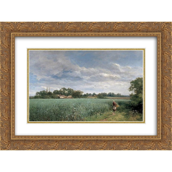 David Bates 2x Matted 24x20 Gold Ornate Framed Art Print 'A Bean Field at Pickersleigh, near Malvern, Worcestershire '