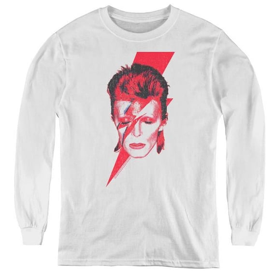 David Bowie & Aladdin Sane-Youth Long Sleeve Tee, White - Small