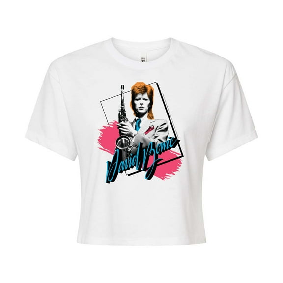 David Bowie - Bowie Sax Color Blocking   - Juniors Cropped Cotton Blend T-Shirt