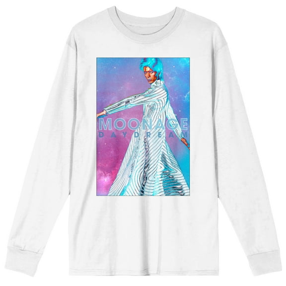 David Bowie Colored Smoke Crew Neck Long Sleeve White Adult Tee-3XL