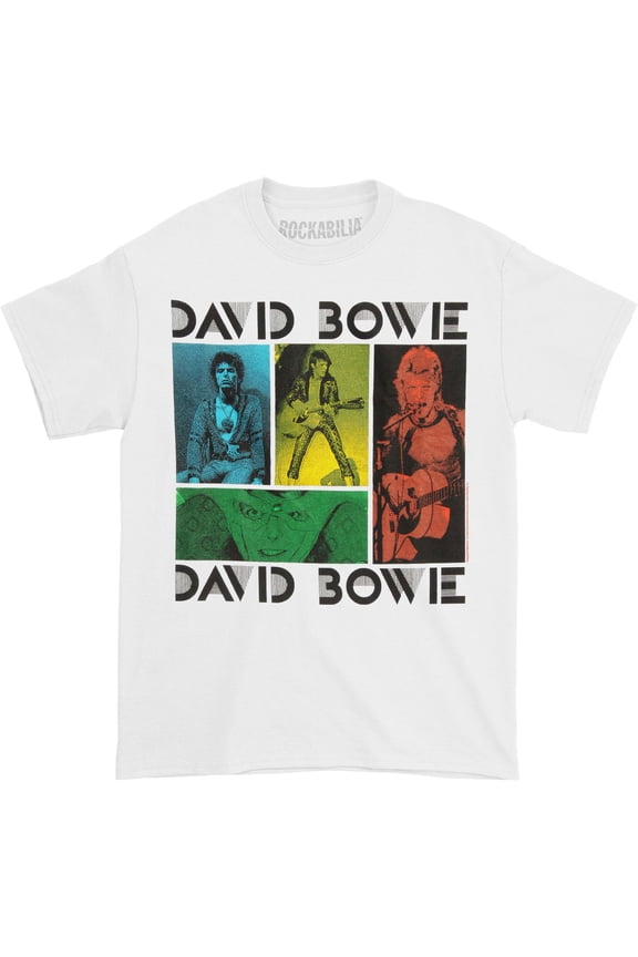 David Bowie Men's Colored Squares T-shirt Medium White