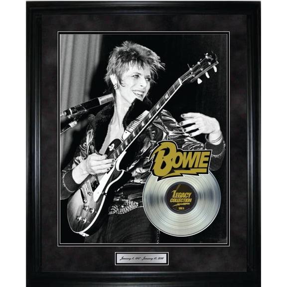 David Bowie Playing Guitar Framed With Platinum LP