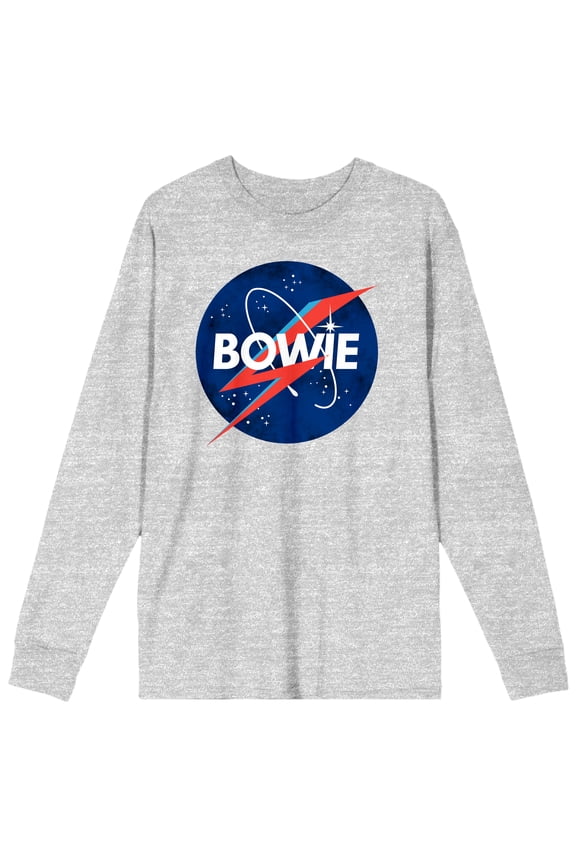 David Bowie Power Logo Crew Neck Long Sleeve Athletic Heather Adult Tee-XL