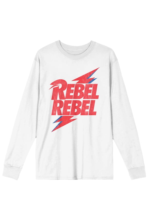 David Bowie Rebel Rebel Power Logo on White Adult Crew Neck-XXL