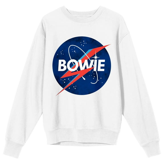David Bowie Space Bowie Adult White Crew Neck Sweatshirt-3XL