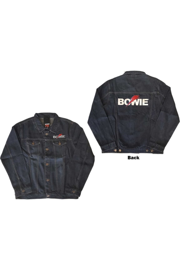 David Bowie Unisex Denim Jacket Flash Logo (Back Print) (Large)