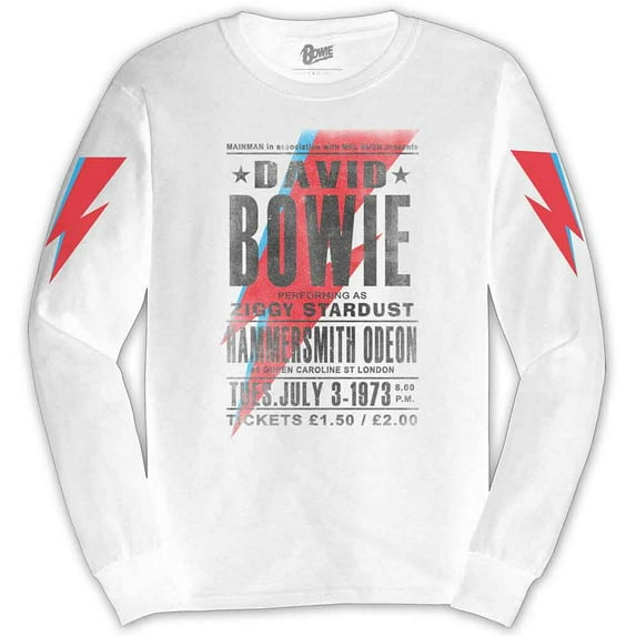 David Bowie Unisex Long Sleeve T-Shirt Hammersmith Odeon (Sleeve Print) (XX-Large)