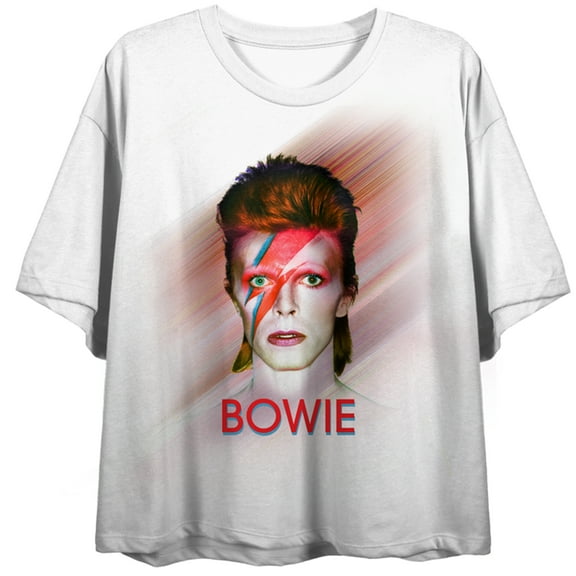 David Bowie Women's White Cropped Tee-Medium