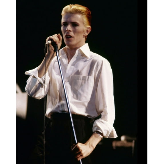 David Bowie slicked back hair and white shirt in concert 1980's 24x36 Movie Poster HD Aluminum Wall Art
