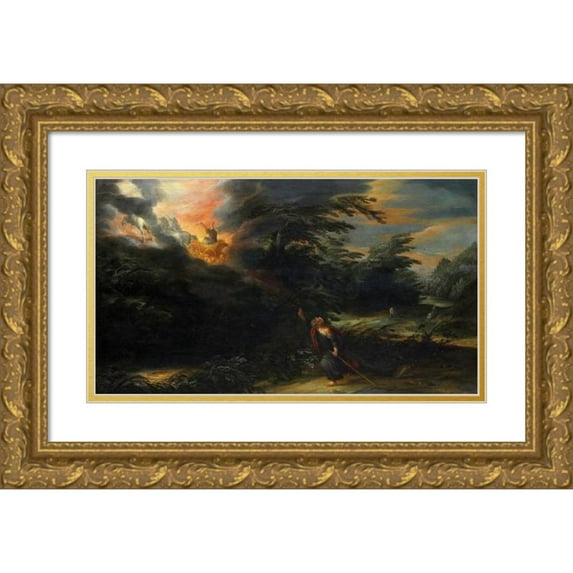 David Colijns 14x10 Gold Ornate Wood Frame and Double Matted Museum Art Print Titled - The Ascension of Elijah (1627)
