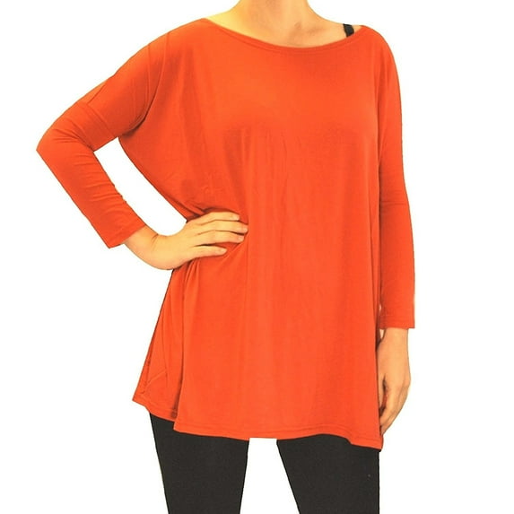 David Collection Womens 3/4 Sleeve Casual Oversized of Shoulder Boat Neck T-shirt