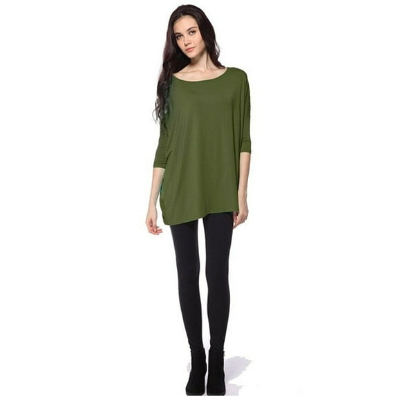 David Collection Womens 3/4 Sleeve Casual Oversized of Shoulder Boat Neck T-shirt