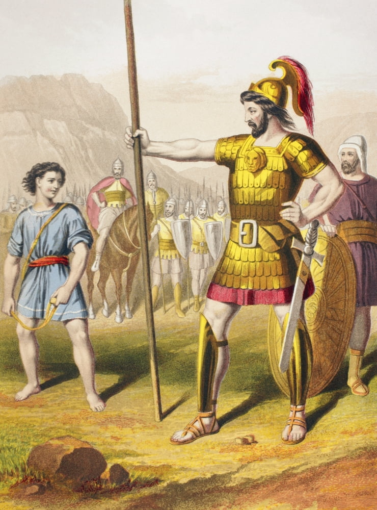 David Confronts Goliath From The Holy Bible Published By William Collins Sons & Company In 1869 Chromolithograph By JM Kronheim & Co Canvas Art - Ken Welsh Design Pics (12 x 17)