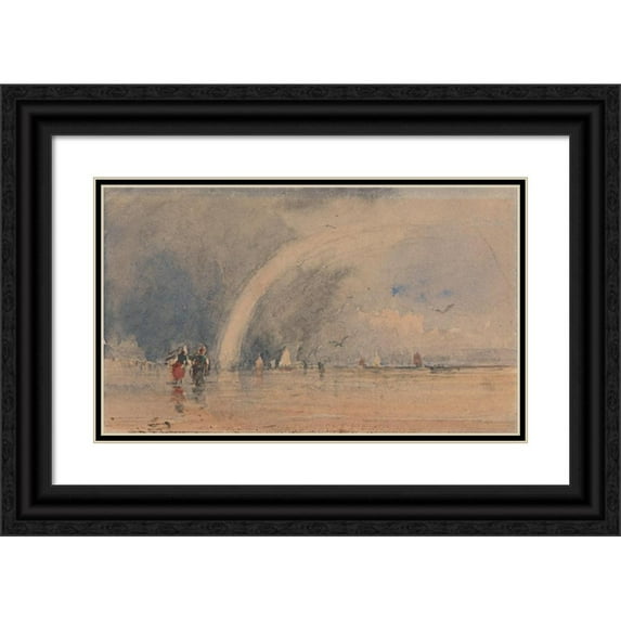 David Cox 14x10 Black Ornate Wood Framed Double Matted Museum Art Print Titled: Morecambe Sands (Second Half of 1830s)