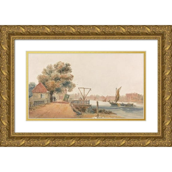 David Cox 14x10 Gold Ornate Wood Frame and Double Matted Museum Art Print Titled - Bank (circa 1810)