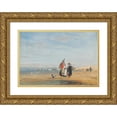 thumbnail image 1 of David Cox 24x18 Gold Ornate Framed and Double Matted Museum Art Print Titled - Calais Beach with Shrimpers and a Dog, 1 of 4