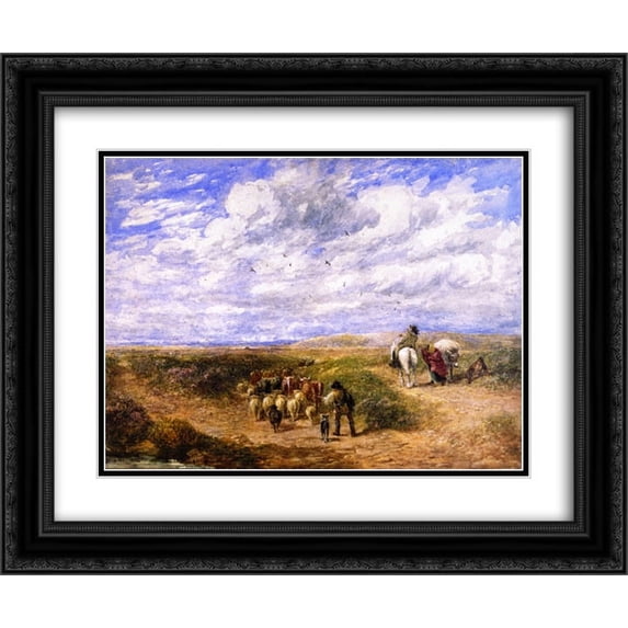 David Cox 2x Matted 24x20 Black Ornate Framed Art Print 'Keep the Left Road '