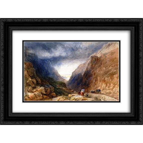 David Cox 2x Matted 24x20 Black Ornate Framed Art Print 'Pass of Llanberis, Caernarvonshire, Wales '