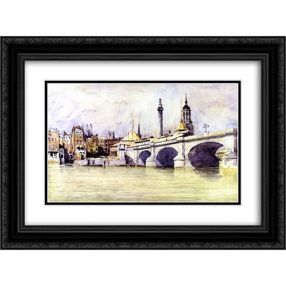 David Cox 2x Matted 24x20 Black Ornate Framed Art Print 'The Opening of the New London Bridge '