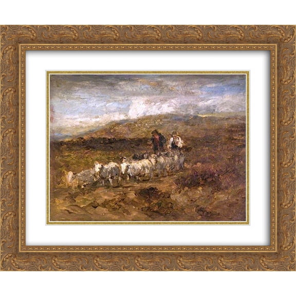 David Cox 2x Matted 24x20 Gold Ornate Framed Art Print 'Welsh Shepherds'
