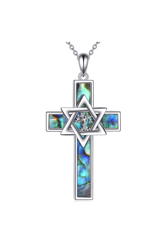 David Cross Necklace Sterling Silver Star of David Cross Tree of Life Pendant Necklace Jewish Judeo Christian Religious Jewelry for Women Men