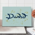 thumbnail image 1 of David Cutting Board, Hand Drawn Lettering Design with Traditional Male Name on Dotted Background, Decorative Tempered Glass Cutting and Serving Board, Large Size, Dark Blue Mustard, by Ambesonne, 1 of 1