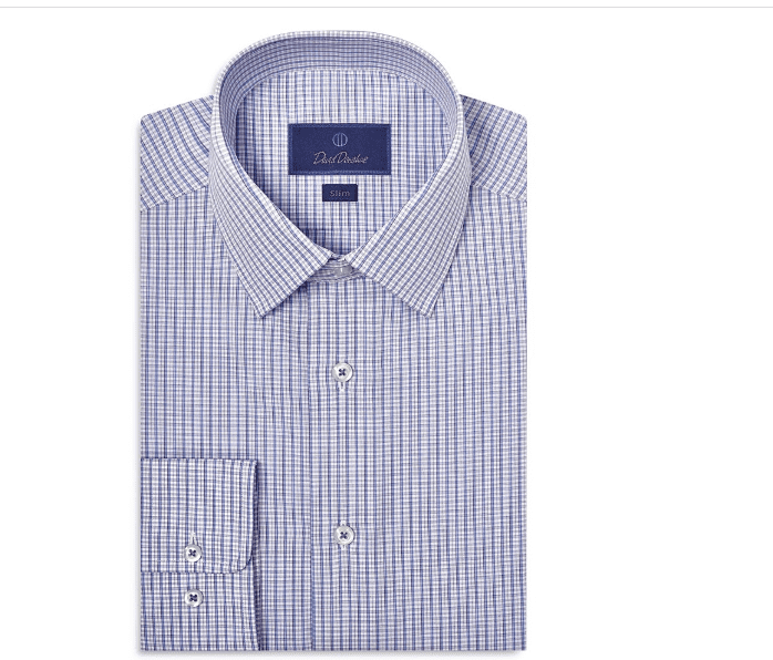 David Donahue Men's Slim Fit Poplin Check Dress Shirt - Blue - Size 15 32/33 - Blue/ Lilac