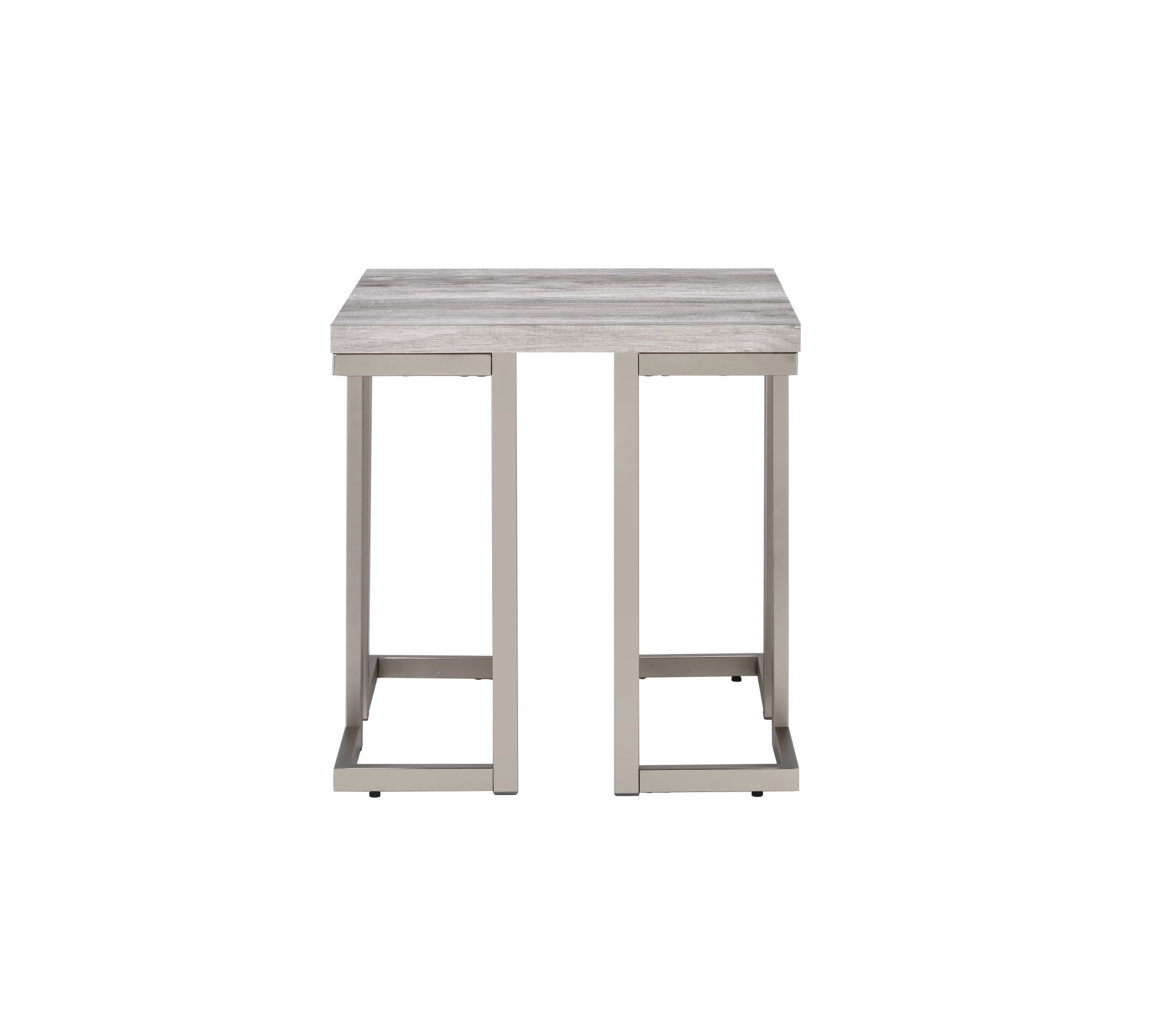 Contemporary Gray Driftwood Square End Table with Metal Base