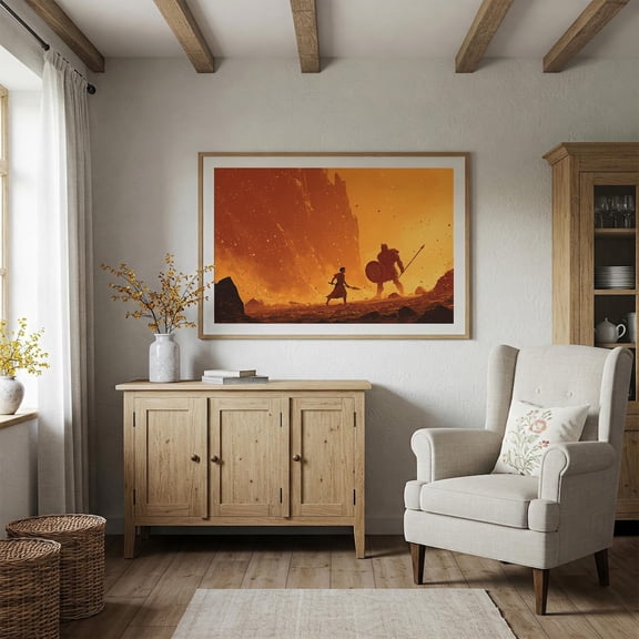 David Faces Goliath Dramatic Biblical Landscape Wall Art Home Decor Unframed Paper Print