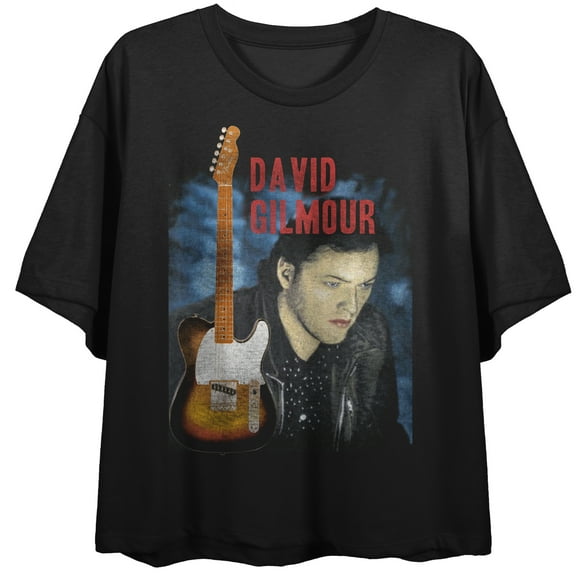 David Gilmour Guitar Art Women's Black Crop Tee With Short Sleeves And Crew Neck-Medium