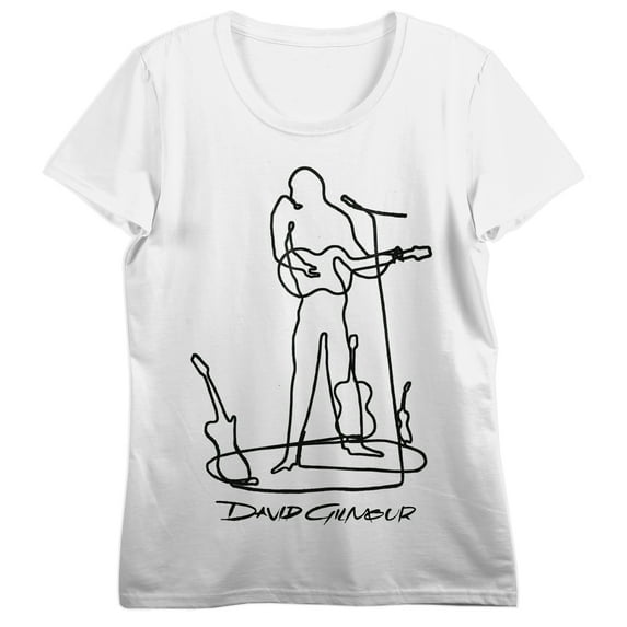 David Gilmour Guitar Player Line Art Crew Neck Short Sleeve Women's White T-shirt-Large