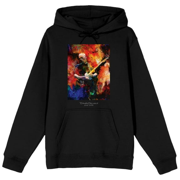 David Gilmour Painted Artist With Guitar Adult Black Hoodie-Large