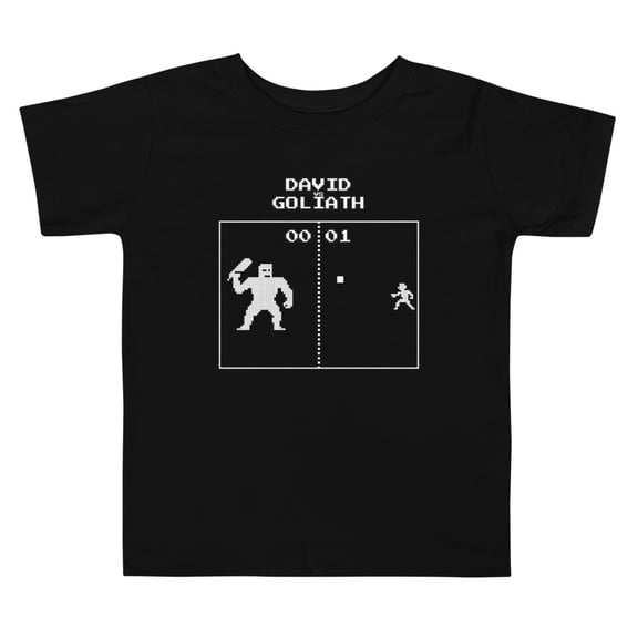 David & Goliath Retro Video Game Toddler Short Sleeve Tee | Christian Tshirt for Toddlers | Bible Character Tshirt | Christian Tee For Kids (5T)
