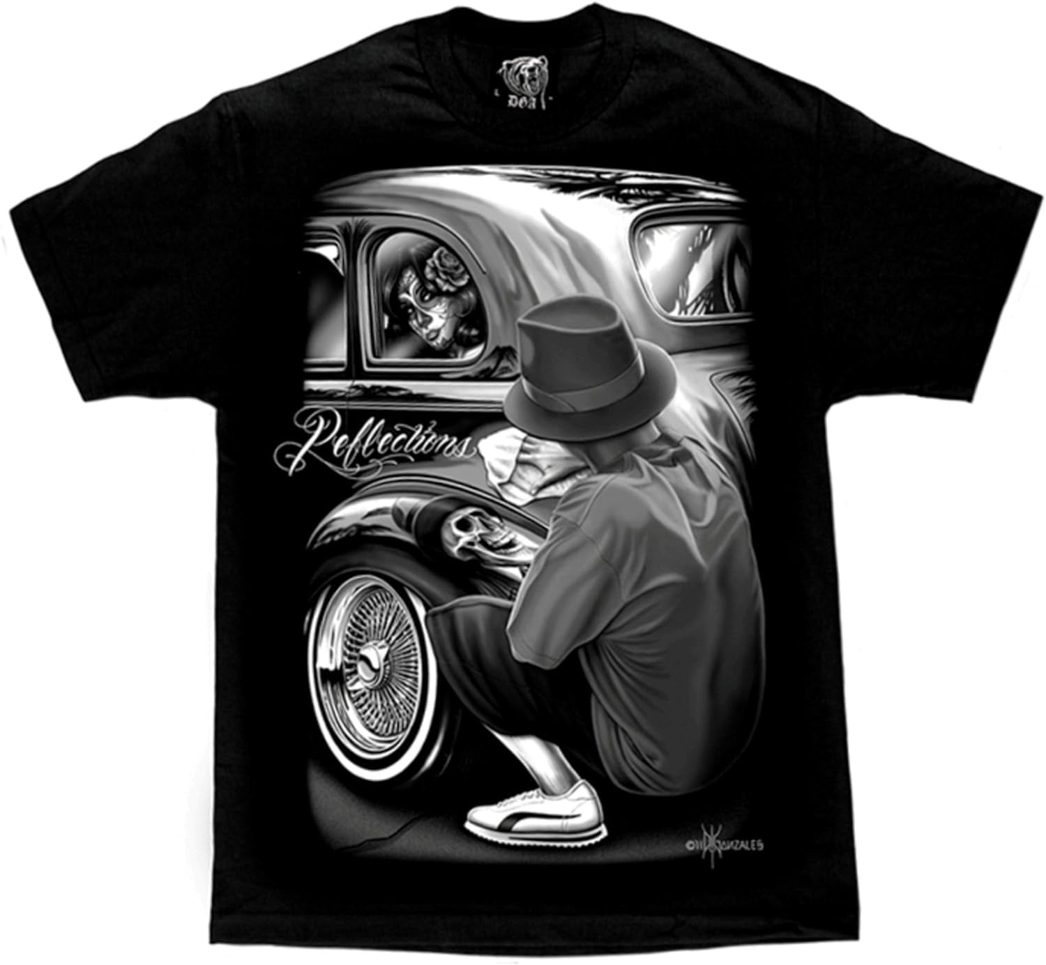 David Gonzales Men's Reflections Lowrider Skull Chicano DGA Art T Shirt -  Walmart.com