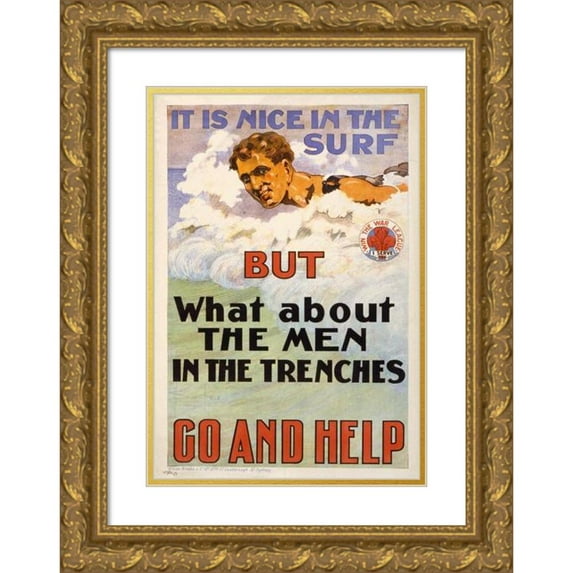 David Henry Souter 17x24 Gold Ornate Framed and Double Matted Museum Art Print Titled - It is Nice in the Surf but What About the Men in the Trenches. Go and Help (1917)