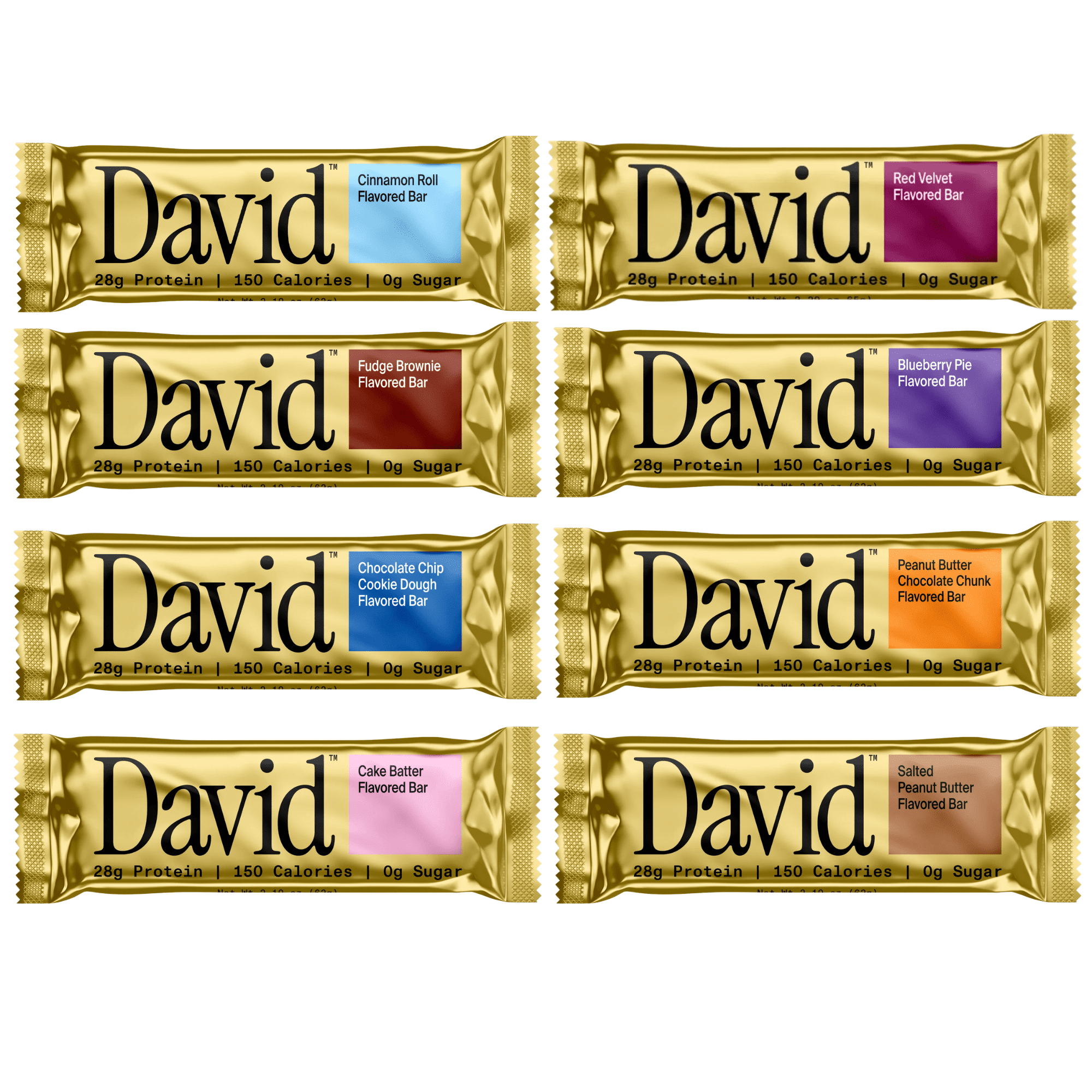 David High-Protein Bar – 8 Flavor Variety Pack – 28g Protein, 150 Calories, 0g Sugar (8 Pack)