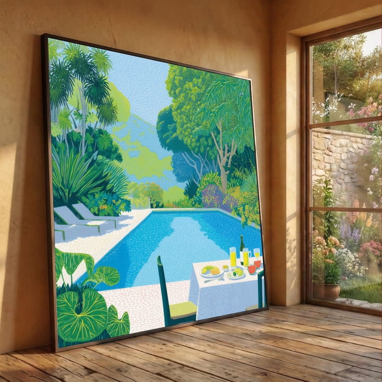 David Hockney Tranquil Poolside View, Lush Garden Landscape Wall