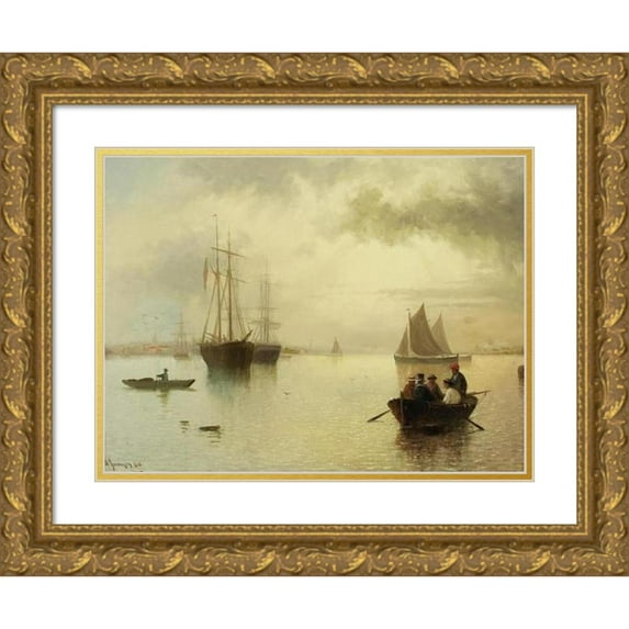 David James 24x18 Gold Ornate Framed and Double Matted Museum Art Print Titled - Untitled (Harbor Scene) (1880)