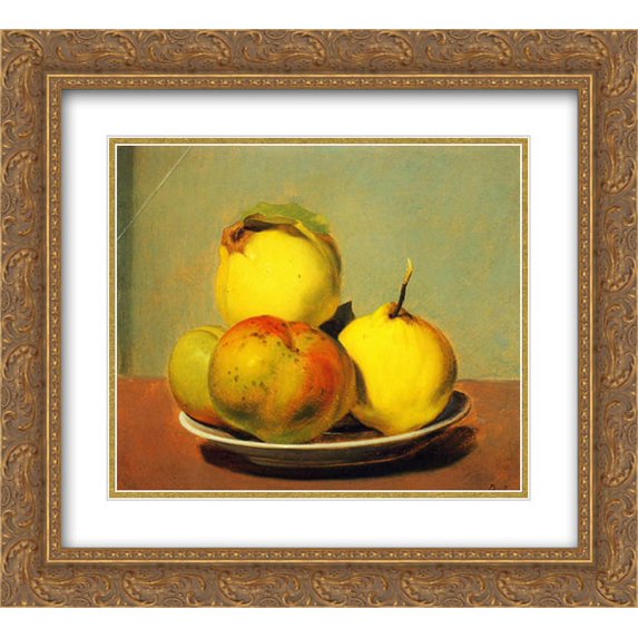 David Johnson 2x Matted 24x20 Gold Ornate Framed Art Print 'Dish of Apples and Quinces'