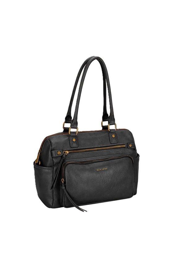 Paris Women Fashion Zipper PU Leather Shoulder Handbag - Black