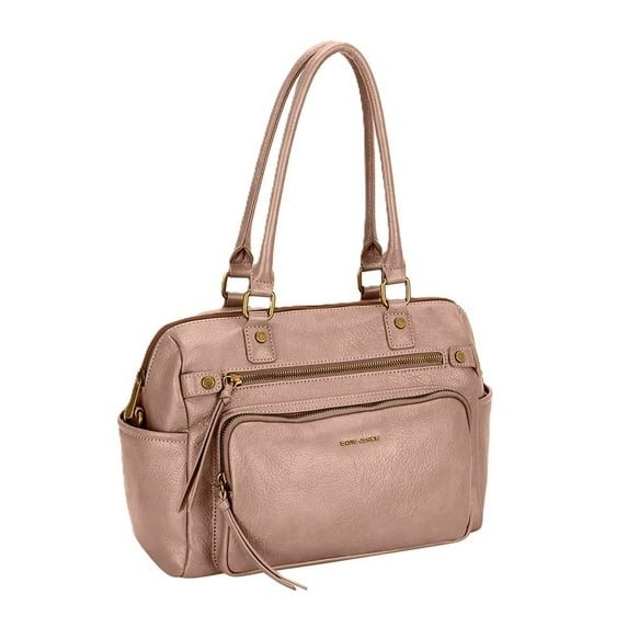 David Jones Paris Women Fashion Zipper PU Leather Shoulder Handbag - Sand