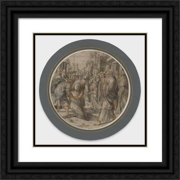 David Jorisz. 12x12 Black Ornate Wood Framed Double Matted Museum Art Print Titled: The Raising Of Lazarus (ca. 1530s)