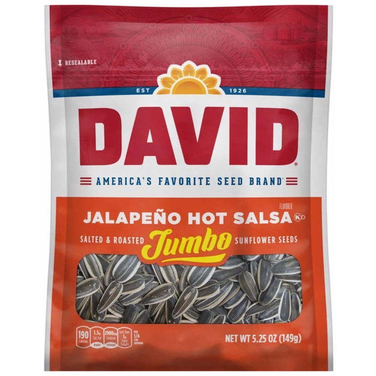 David Jalapeno Hot Salsa Sunflower Seeds, 5.25 oz Bag (Pack of 10