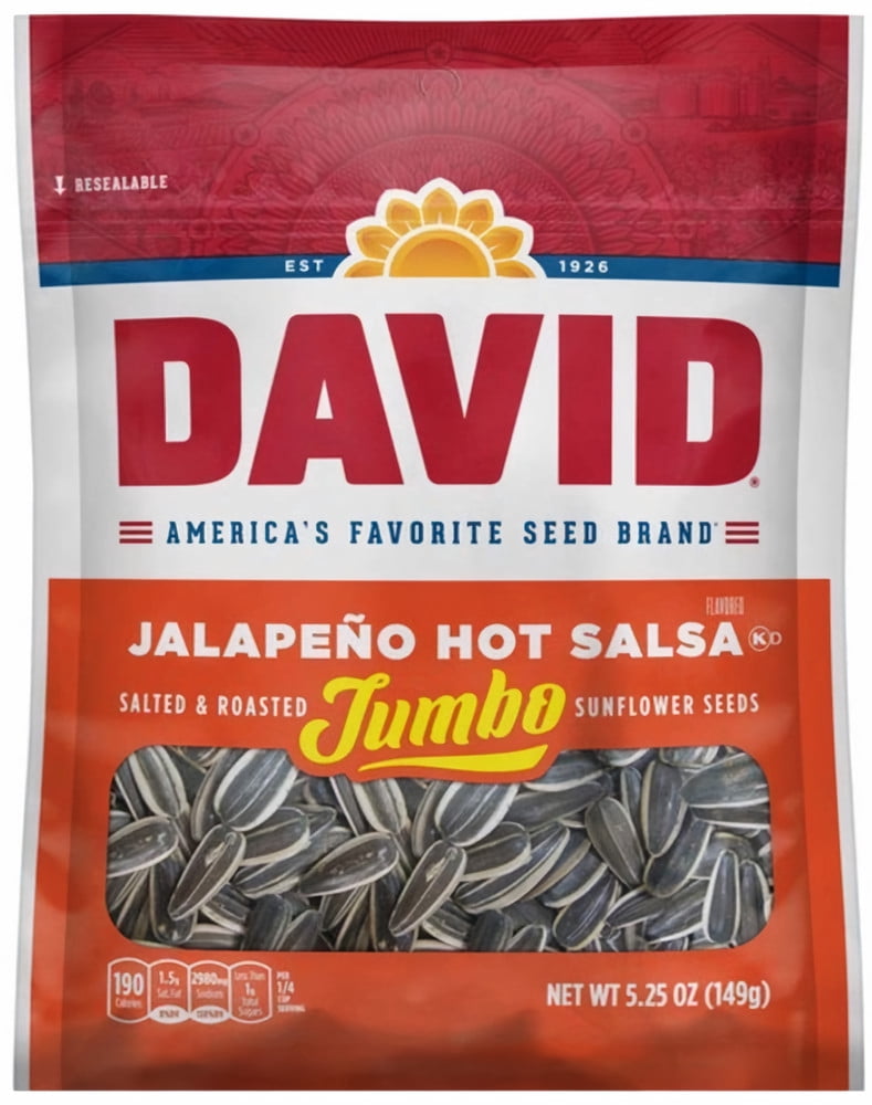 David Jalapeno Hot Salsa Sunflower Seeds, 5.25 oz Bag (Pack of 32)