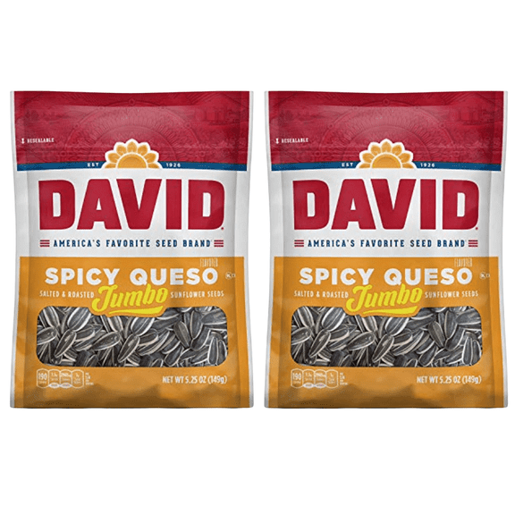 David Jumbo Sunflower Seeds Spicy Queso Flavor, Limited Edition, 5.25 oz Bags (2 Pack)