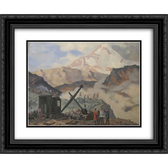 David Kakabadze 2x Matted 24x20 Black Ornate Framed Art Print 'Mining at Kazbegi'